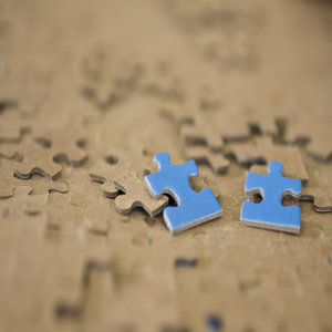 Two Blur Puzzle Pieces laying flat on puzzle background
